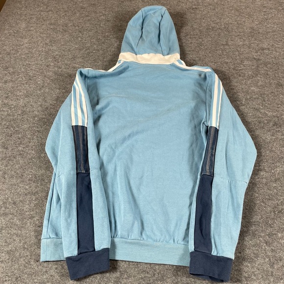 Adidas Hoodie Womens Small Blue Striped Pullover Sweatshirt Embroidered Comfort - Picture 10 of 13